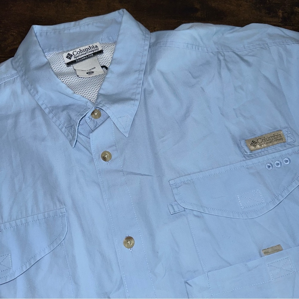 Columbia Blue PFG Fishing Shirt Omni-Shade Vented Cape Hook & Loop Mens 2XL